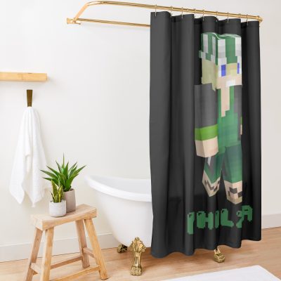 Philza Playing Video Games Cosplay Outfits Shower Curtain Official Philza Merch